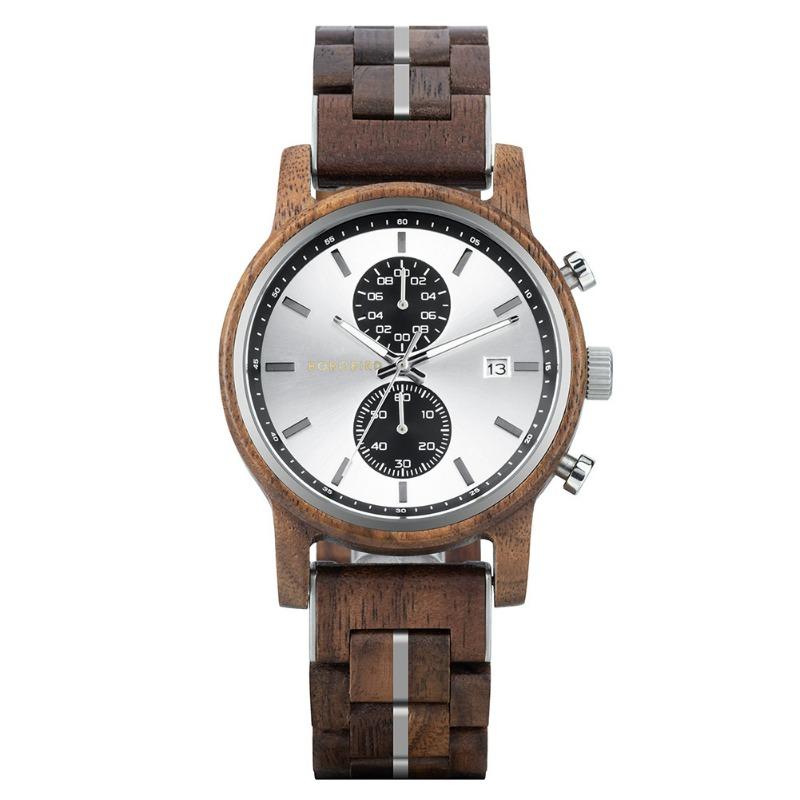 BOBOBIRD Leisure Sports Wood Watch Men's Stainless Steel Back Cover Multifunctional Men's Watch