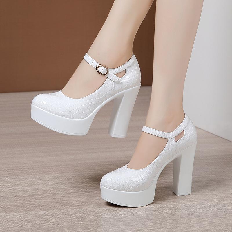 9/12cm Small Size 32-43 Shallow Patent Leather Shoes Women Mary Janes 2024 Spring Block Heels Shoes Platform Pumps Office Women