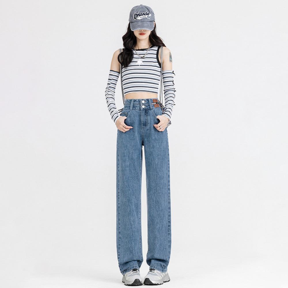 

Retro high-waisted and thin straight jeans women s autumn and winter 2025 new loose wide-leg design versatile jeans 2XL