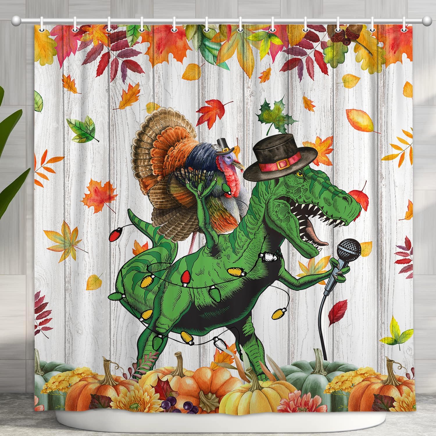 

Funny Halloween Shower Curtain, Gothic Skull Skeleton Dinosaur Evil Pumpkin For Boy And Girl Kid Shower Curtain Set, Halloween W60H190(CM)-1 Pcs