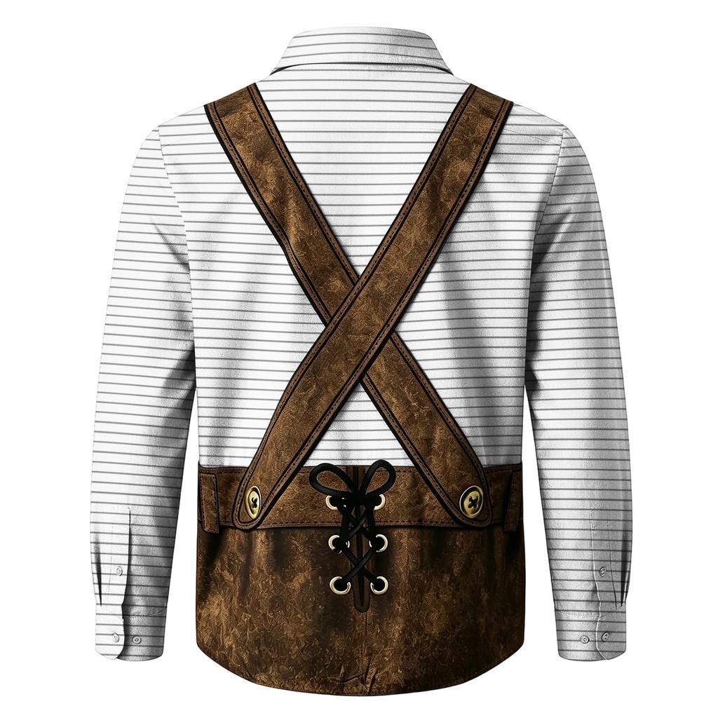 Men's Loose Fit Long Sleeve Shirt 3D Print Oktoberfest Style Button Down Shirt Casual Vintage Design Breathable Fabric Suitable for Outdoor Party