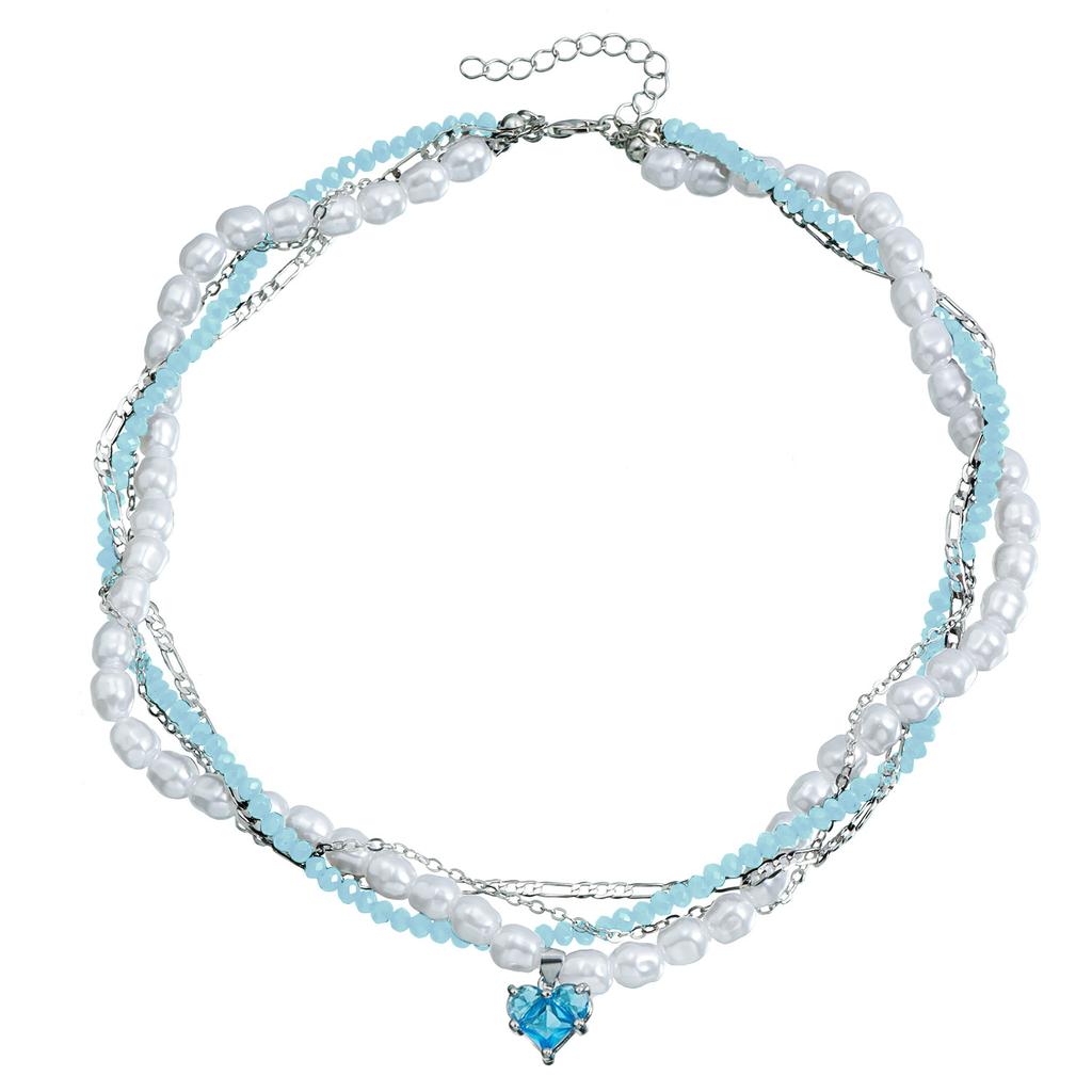 Jewelry Pearl Crystal Zircon Love Pendant Clavicle Chain Light Luxury Winding Multi-Layer Necklace Women