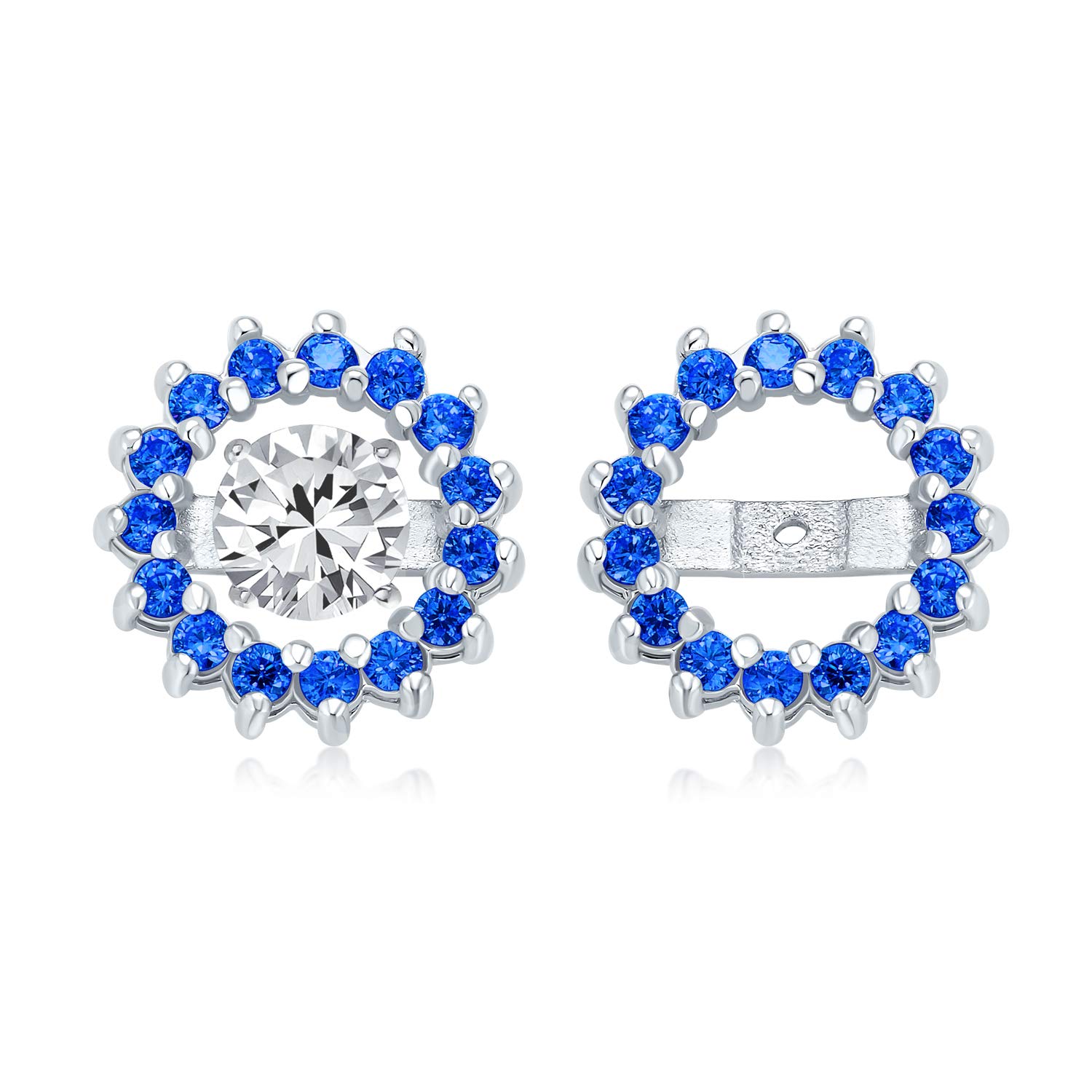 

Royal Blue Cubic Zirconia Simulated Sapphire CZ Round Pave Halo Earrings Jacket Studs for Jackets Only Sterling Silver Women.925 синій