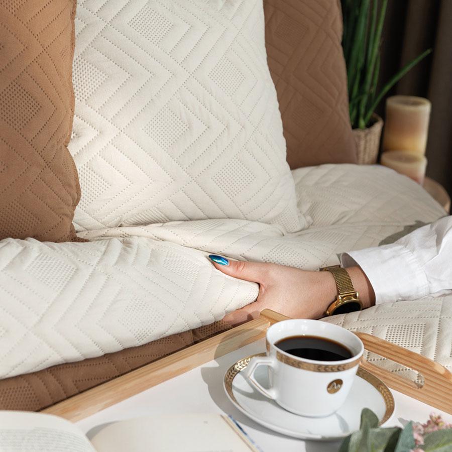 AVILA Decorative Bedspread - Beige, Geometric Pattern - 170x210cm