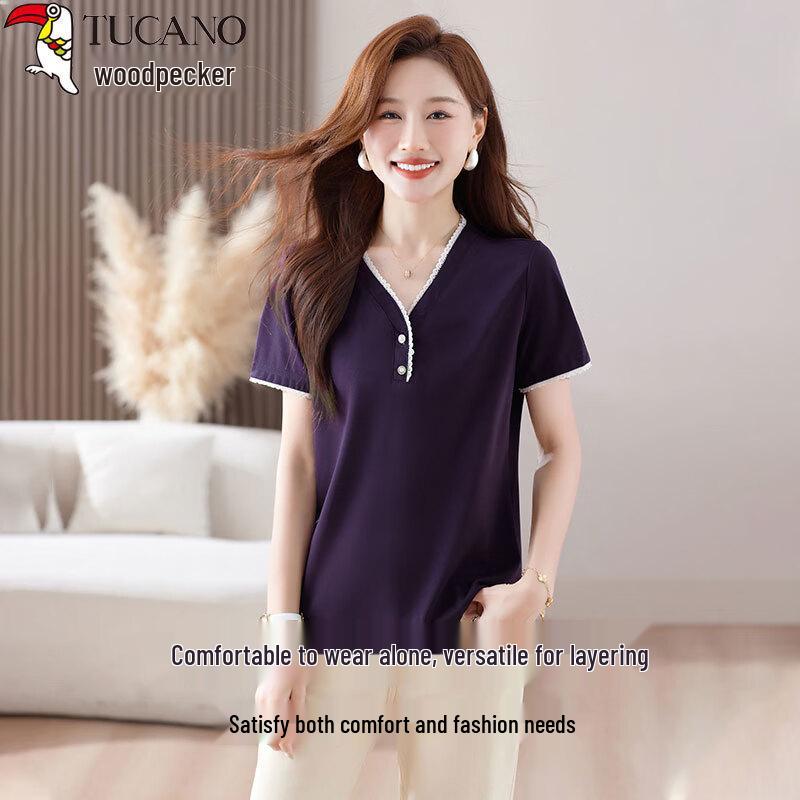 

Woodpecker Women s Pure Cotton V-Neck Short Sleeve T-Shirt XL