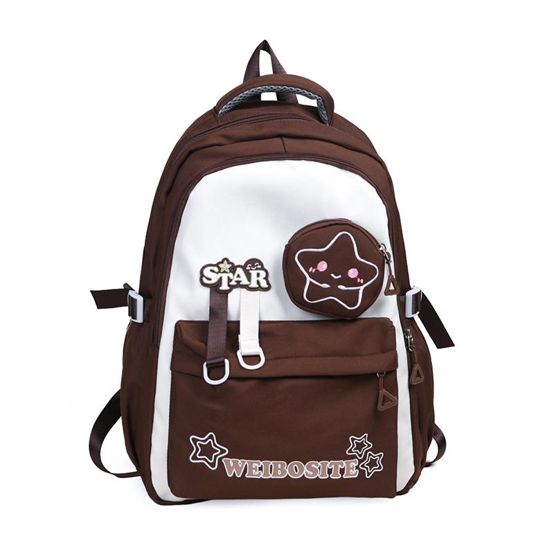 Women's Large Capacity Backpack Color Block Student Schoolbag Shoulder Bag