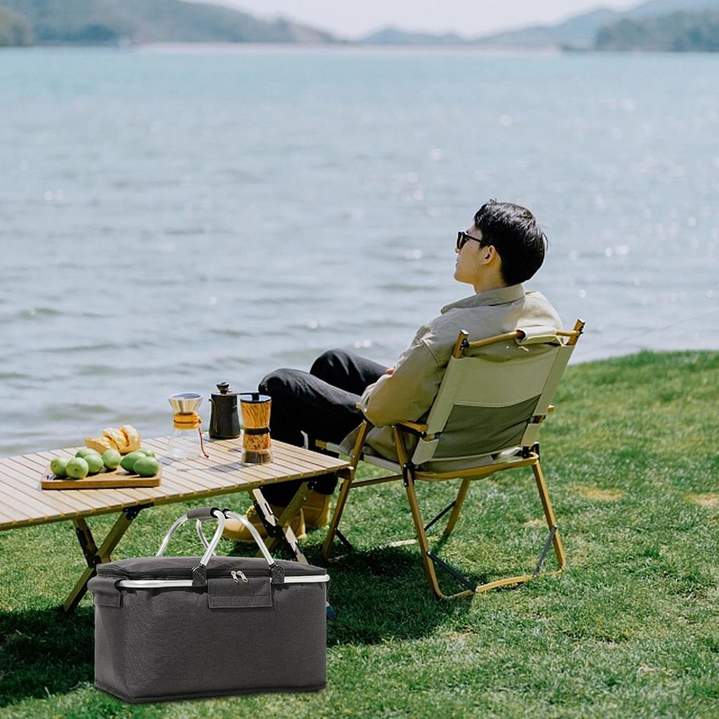 Picnic Bag Foldable Picnic Basket Insulated Comfortable Handle Ice Pockets Cooler Bag for Picnic