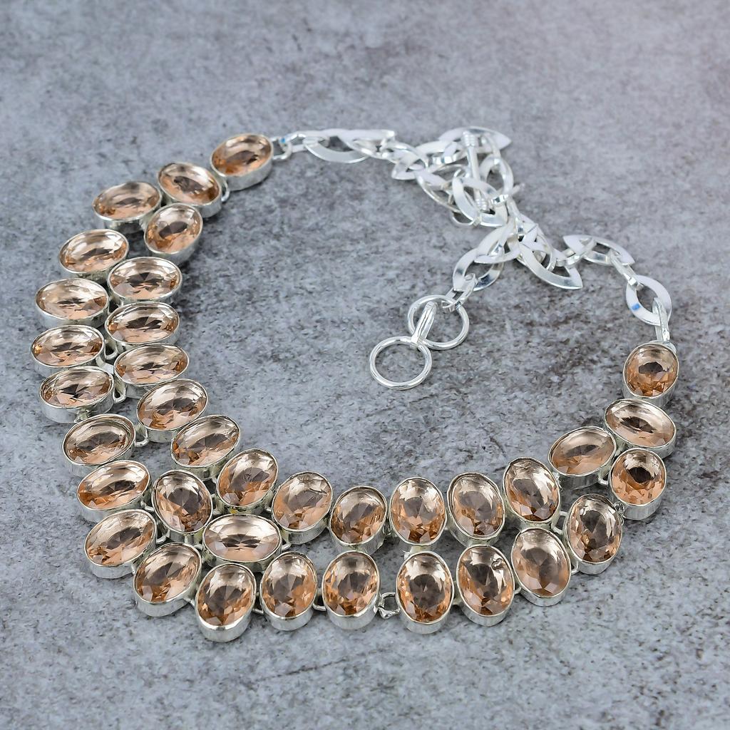 Morganite Gemstone Handmade 925 Sterling Silver Jewelry Necklace 18" M-334