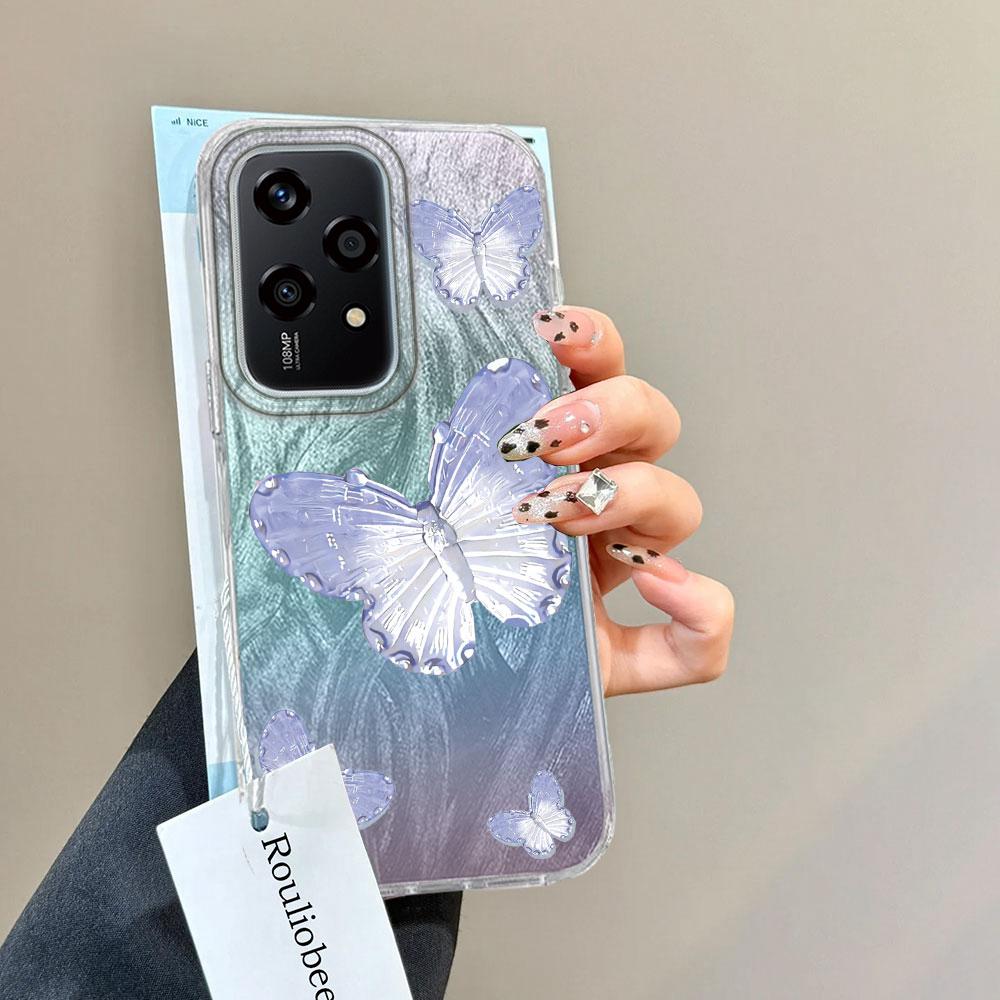 Purple Butterfly Phone Cases For Honor 400 200 Magic 7 Lite 200 Pro X9a X9c X8b X8a Schmetterlinge Silicone Couple Fundas Cover