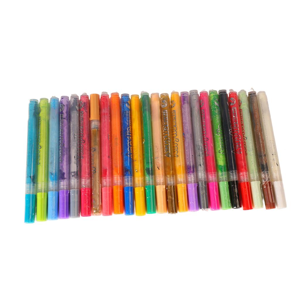 24 Colors Acrylic Pen Set Permanent Odorless Waterproof Acrylic Pens Marker Watercolor Brush Pens Fo