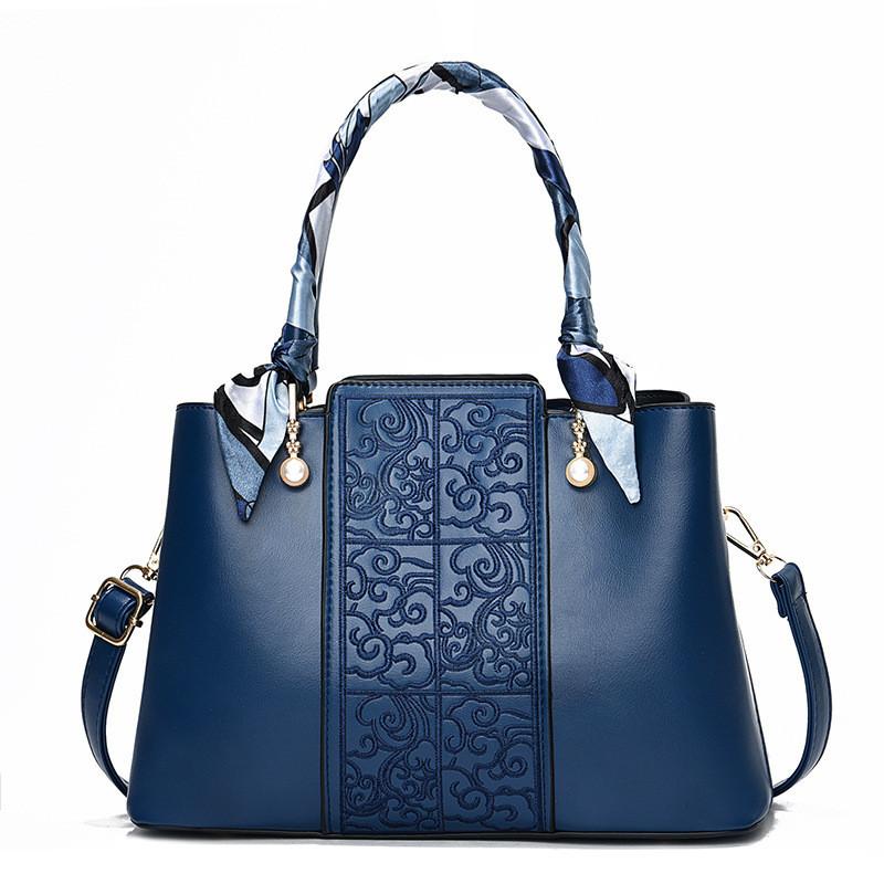 Elegant Maroon Wedding Shoulder Bag For Middle-aged Women With Inner Zipper Pocket синий