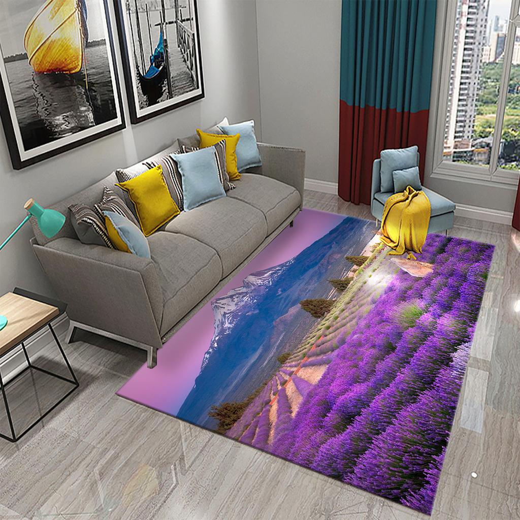 Purple Lavender Flowers Carpets Romantic Sea of Flowers Rugs for Bedroom Home Floor Rug Bathroom Entrance Doormat Non-slip Rugs
