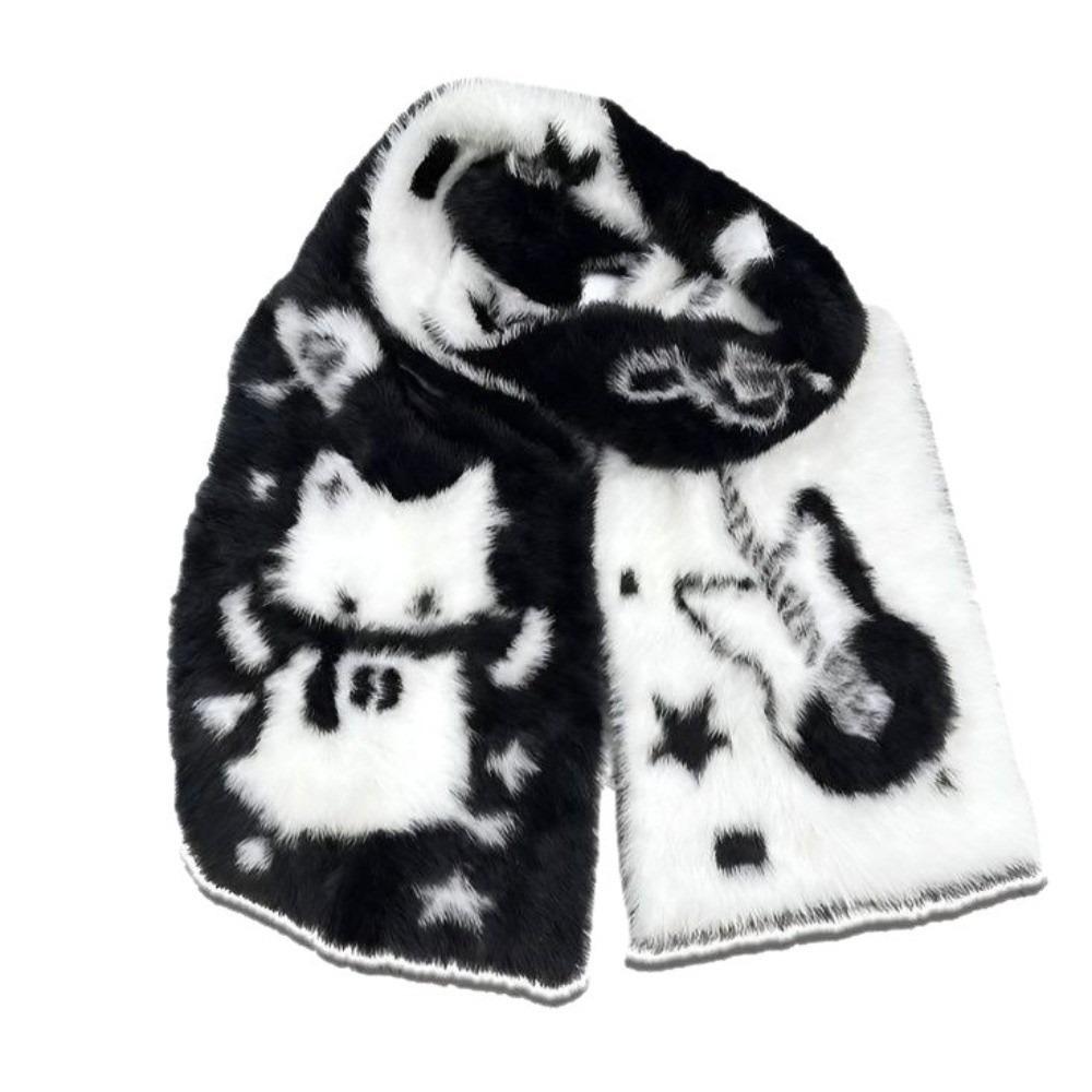 Thick Guitar Cats Scarf Double Sided Long Plush Muffler Fashion Neck Wrap Trendy Men