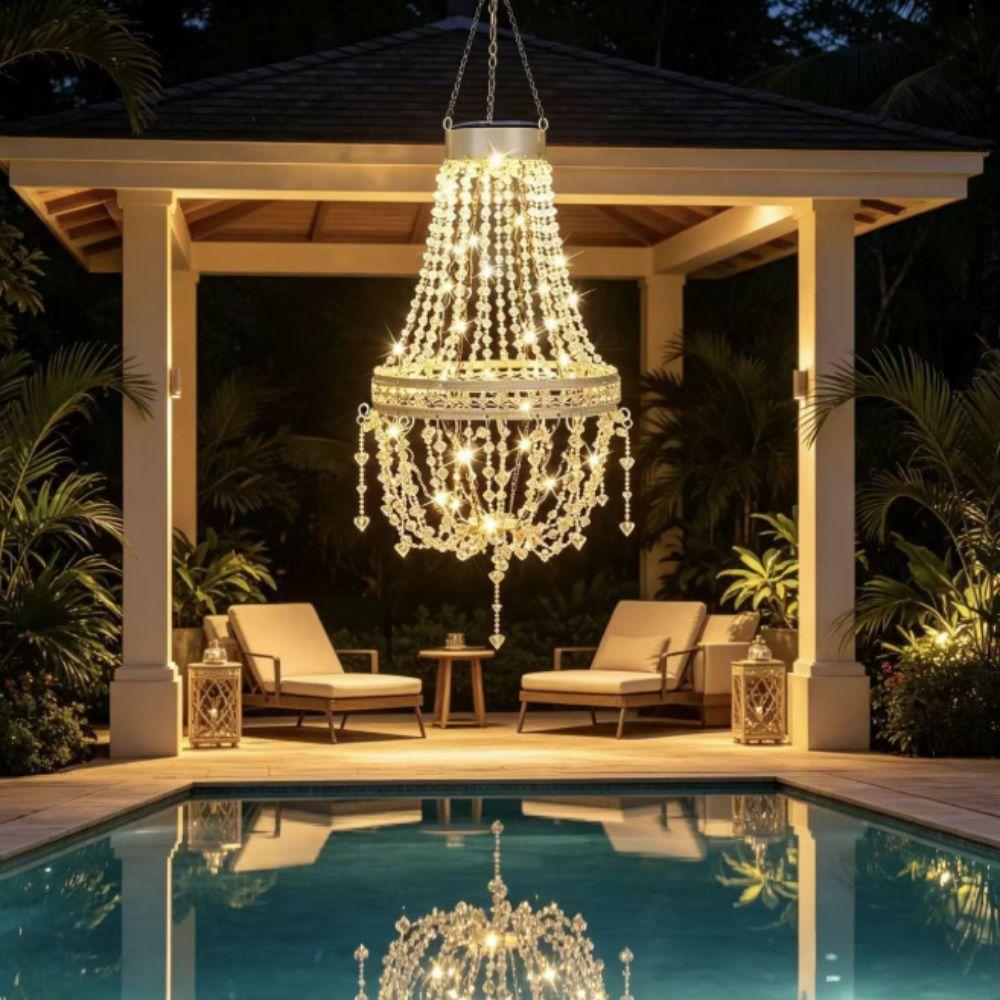 Waterproof Solar Chandelier Crystal Acrylic LED Solar Light Luxury Solar Hanging Lantern Pergola