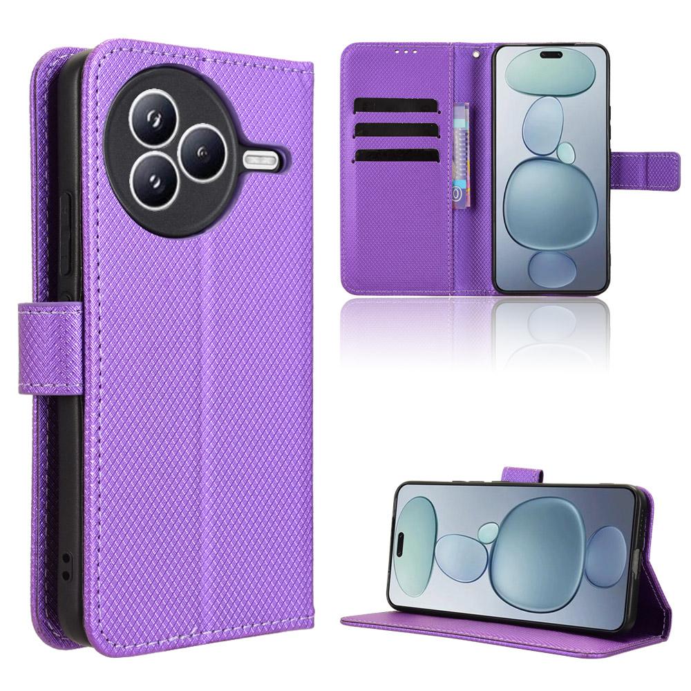 

For Xiaomi Civi 5 Pro 5G Leather Wallet Case with Strap Diamond Texture Phone Cover Purple