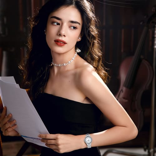 RORIOS Women's Watch, Water Resistant, Quartz Movement, Diamond Decor, Sparkling, Cute, Business, Casual, Simple, Commuting, School, White