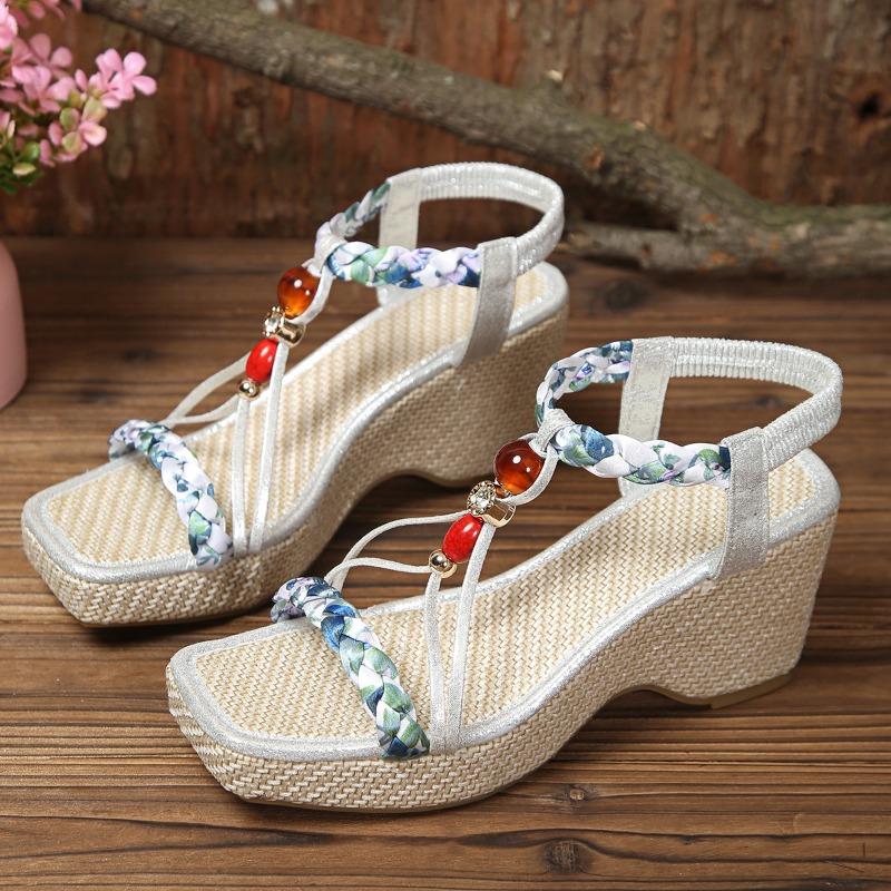 Women’s Bohemian Elastic Strap Wedge Sandals Comfortable Summer Shoes