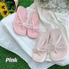 Flip-flops girl wearing slippers in fairy style bow flip-flops soft bottom solid color beach light pinch slippers