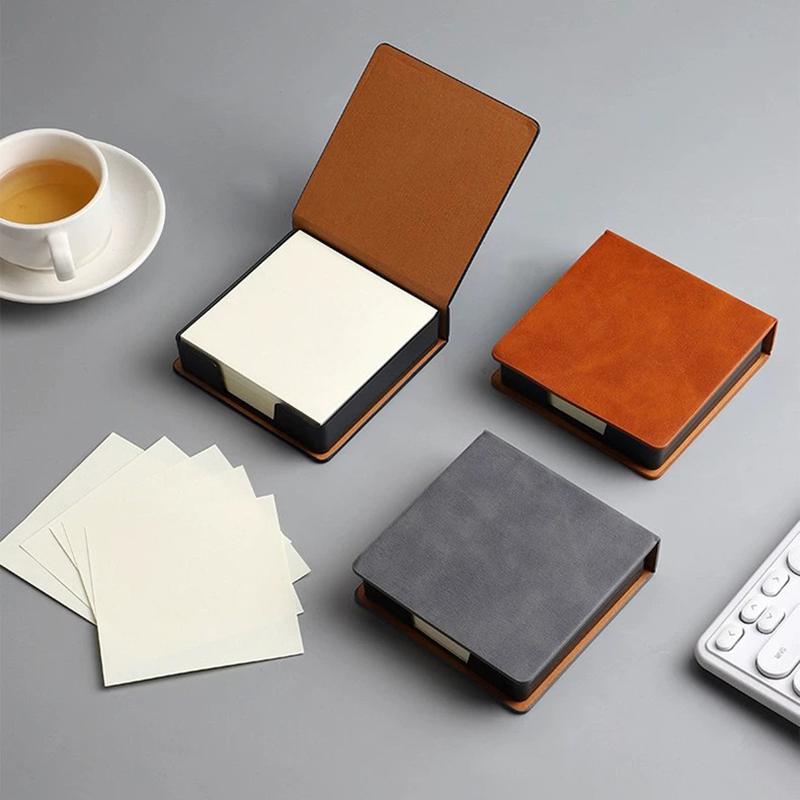 Sticky Note Box With Notepads Pu Leather Memo Pad Dispenser Desktop Supplies For Students Office Worker