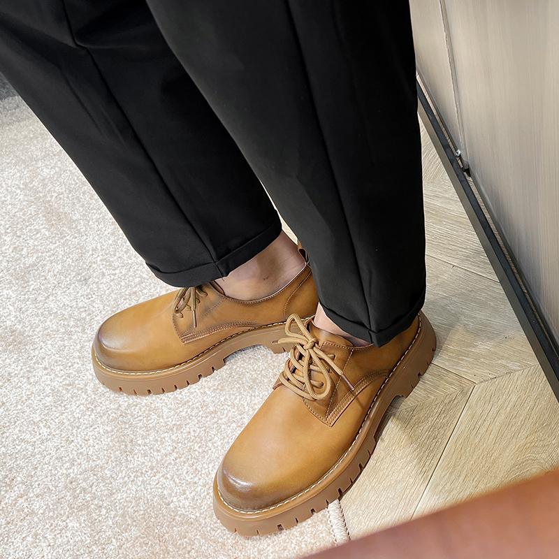 Handmade Men Shoes Lace Up Leather Casual Shoes For Men Flat Platform Walking Shoes Outdoor Footwear Loafers Breathable Sneakers