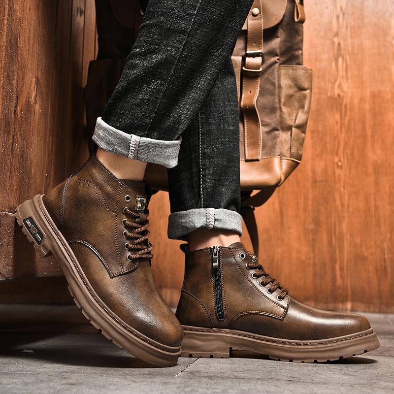 FashionAll-match Men Casual Shoes 2024 New Men's Basic Boots New Men Winter Plush Snow Boots Genuine Leather Motocross Boots for Men