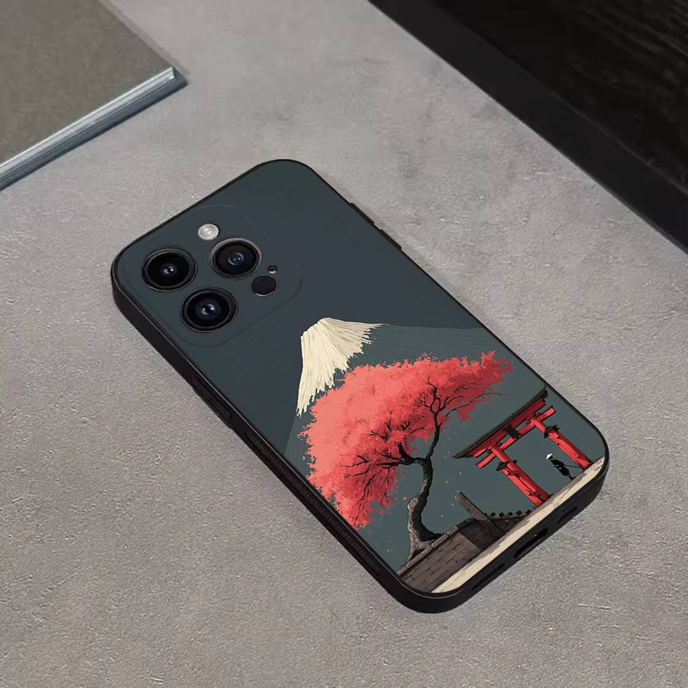 Japan Style Ukiyo-e New For iPhone 17,16,15,14,13,12,11,Pro,Max,Plus,E,SE4,Air,Mini Black Soft Cover Phone Case