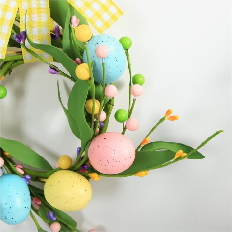 Colorful Plastic Easter Wreath With Simulated Eggs And Flower Handmade Garland For Festival Home Party Decorating