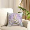 Cute rabbit holding flowers Cushion Cover Reversible Plush Pillow Cover Soft Fluffy Home Decor for Sofa Bedroom