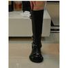 Cowhide Version of Big-headed and Thin Thick-soled Knight Boots Women's Leather Thick-heeled Locomotive But Lacquer Tall Belt Buckle Long Boots
