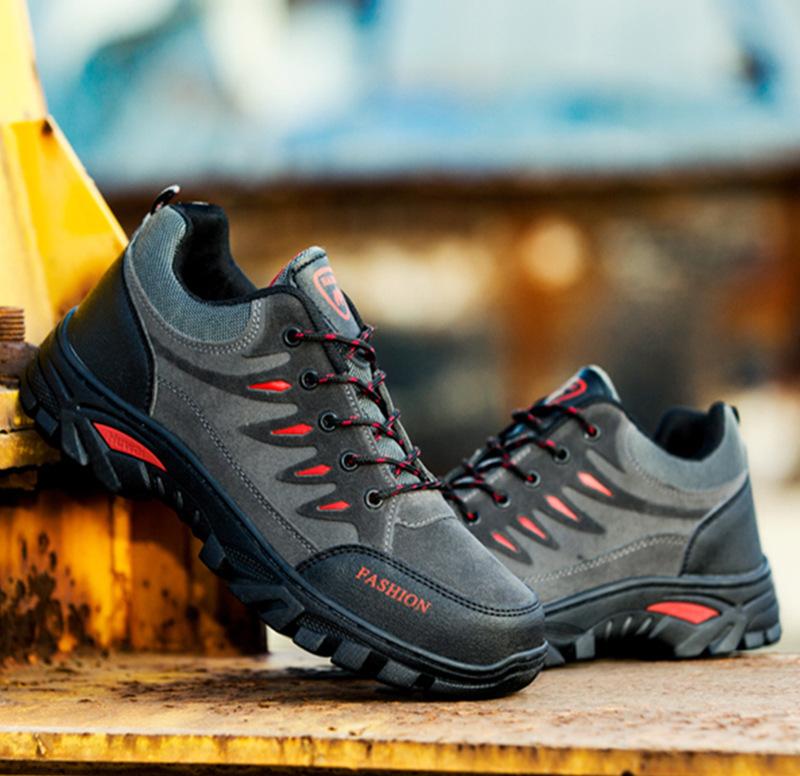 Hiking Shoes Men's Lace-up Leather Casual Shoes Thick Sole Heightened Rubber Sole Men's Outdoor Sports Shoes