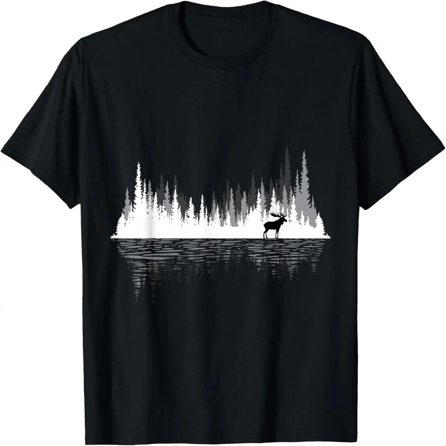 Trees Reflection Wildlife Animal Moose Researcher Hunter T-Shirt S