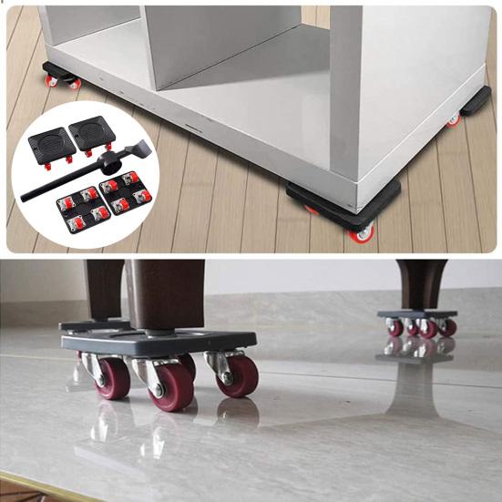 5Pcs/Set Furniture Lifter Mover Tool Heavy Furniture Mover with 4 Wheels Household Appliance Roller Furniture Moving Dolly Slider Lever