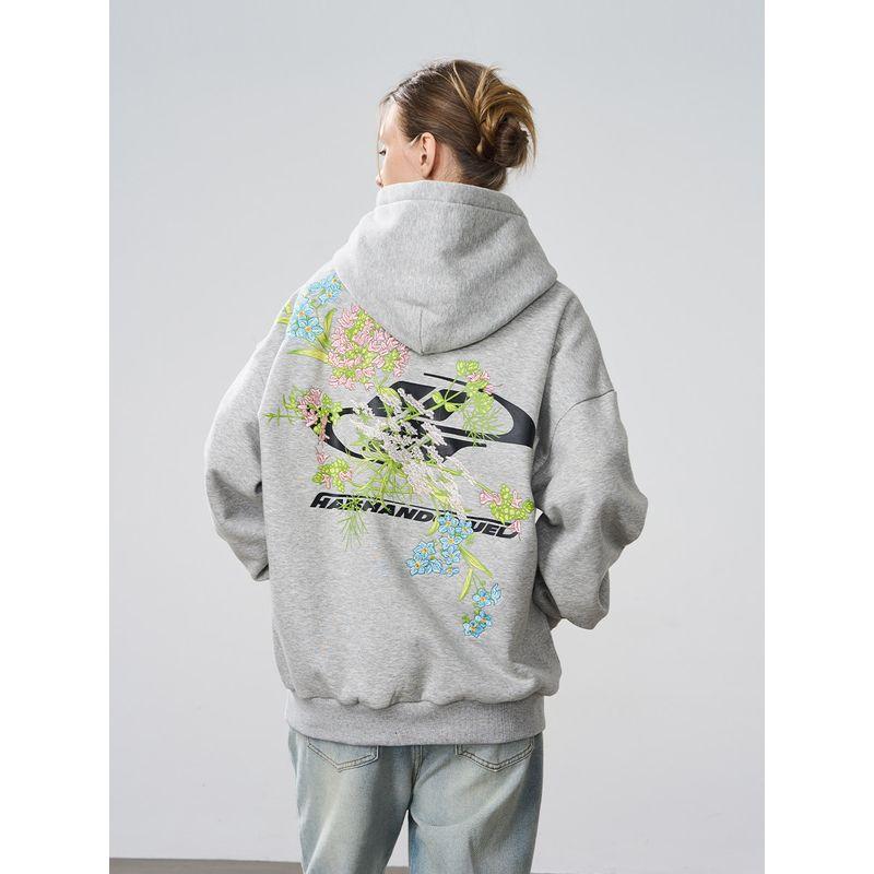 Cleanft Loose Casual Hooded Florals Embroider