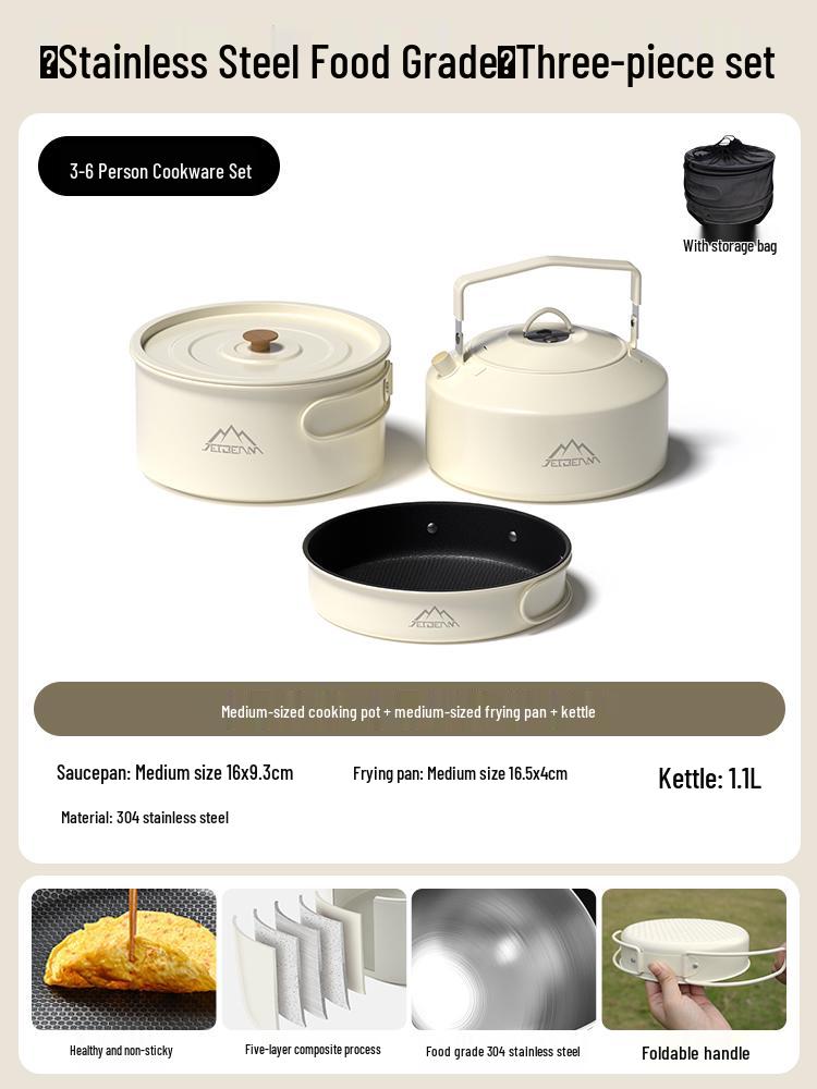 JETBeam 304 Stainless Steel Camping Cookware Set: Includes Outdoor Kettle and Pots for Camping and Picnicking.