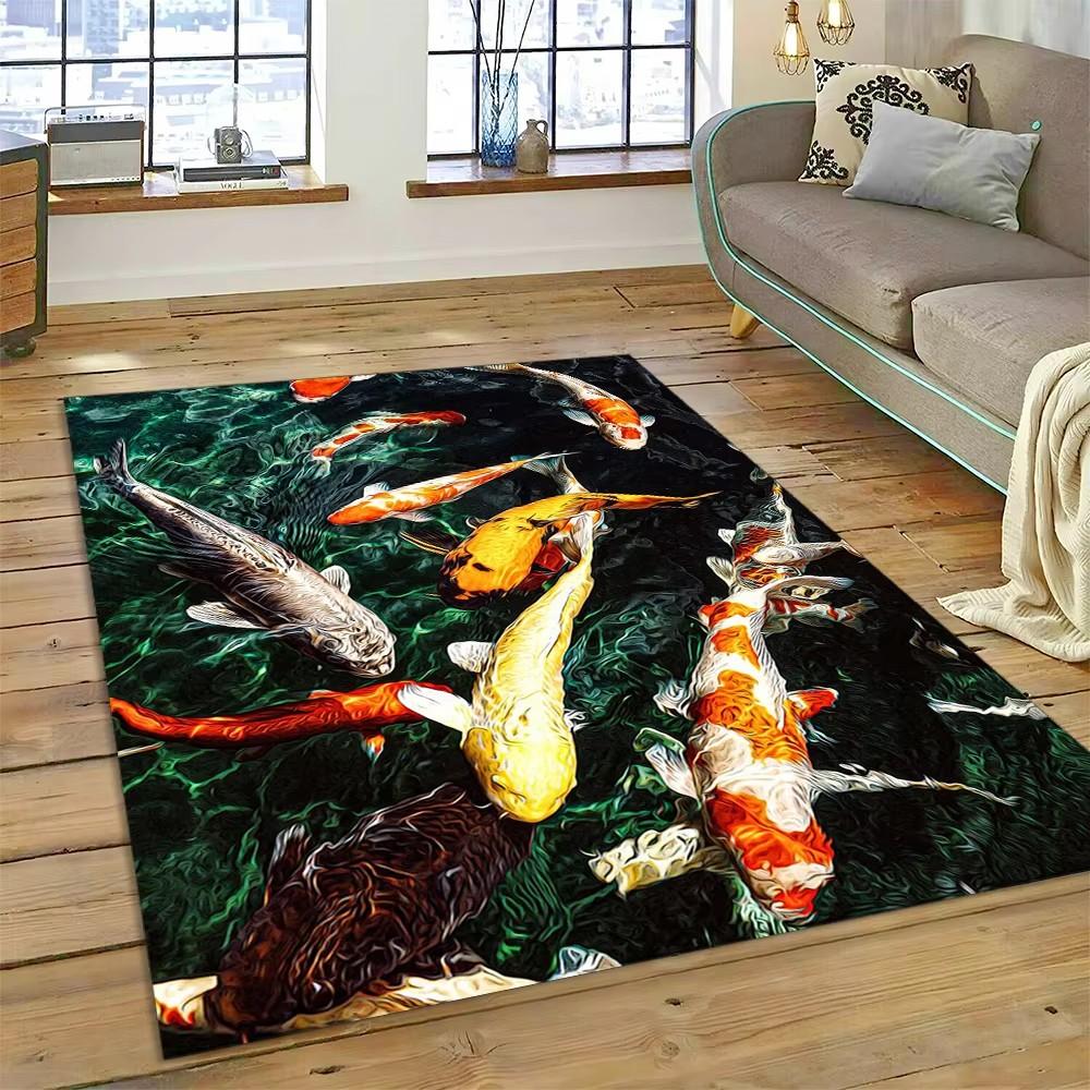 Alfombra de dibujos animados de peces Yin Yang naturalizados con carpa Koi para el hogar, sala de estar, dormitorio, sofá, felpudo decorativo, alfombra para área infantil, alfombra antideslizante