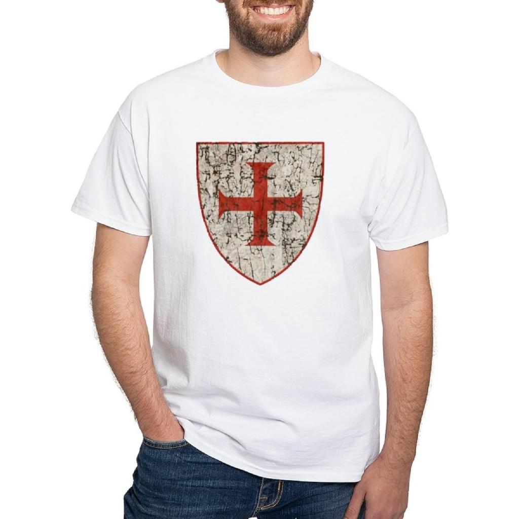 CafePress Templar Cross, Shield T Shirt Men's 100% Cotton, Classic Graphic White T-Shirt