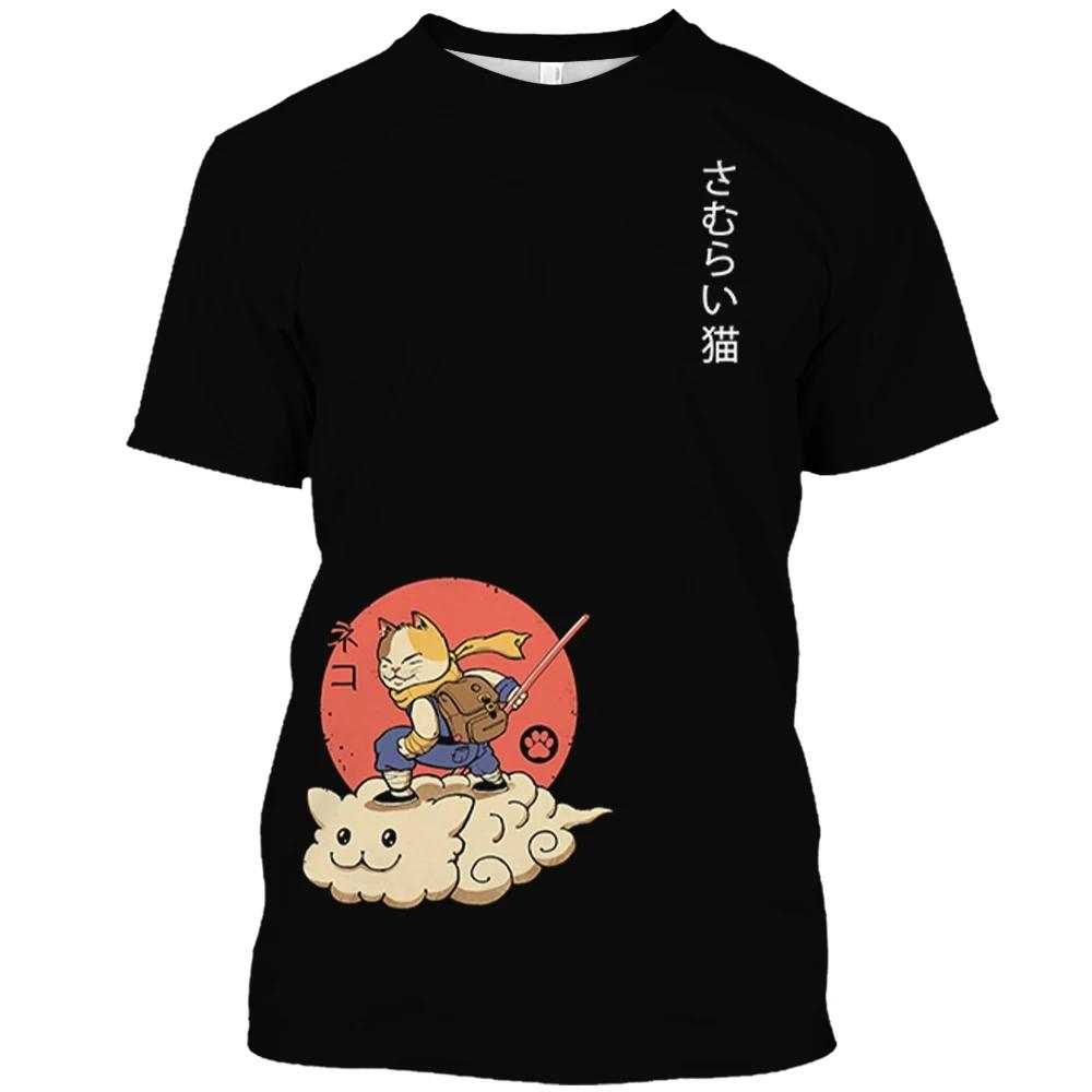 Zwierzęcy nadruk kota męska koszulka Harajuku śliczne luźne topy z krótkim rękawem moda proste t-shirty ponadgabarytowe mężczyźni kobiety odzież unisex