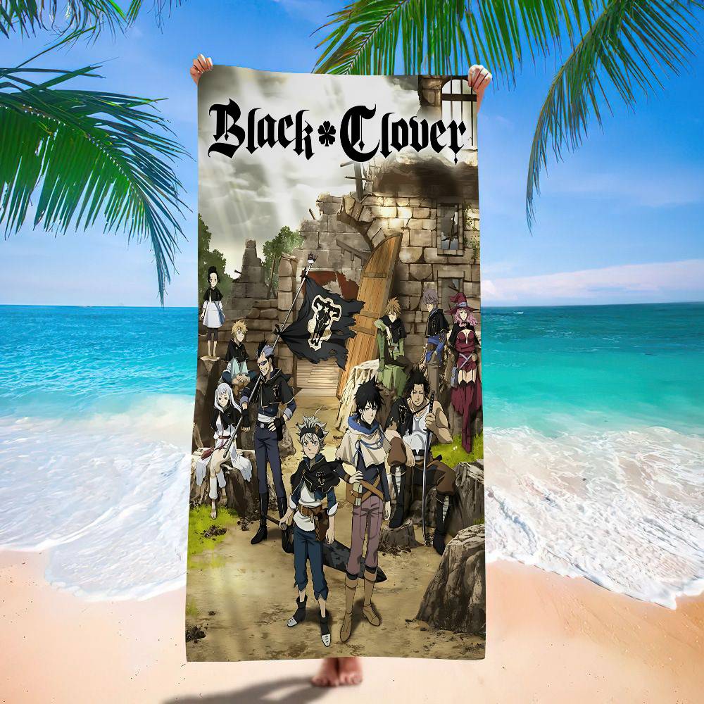 Anime B-Black Hot C-Clover Microfiber Printed Beach Towel Mountain Climbing Yoga Beach Swimming Running Absorbent Soft Towel