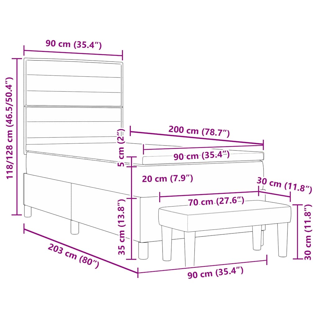 Box Spring Bed with Headboard Black 200 x 90 cm Fabric