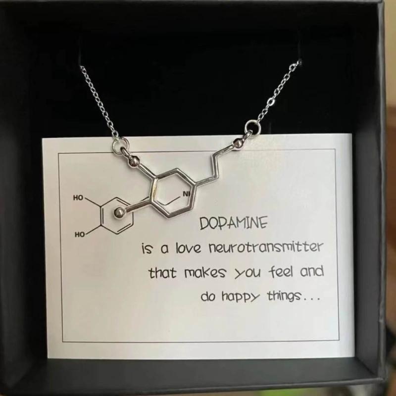 Dopamine Molecule Necklace Stylish Neck Chain Ajustable Collarbone Chain Trendy Neck Jewelry for Chemistry Enthusiasts