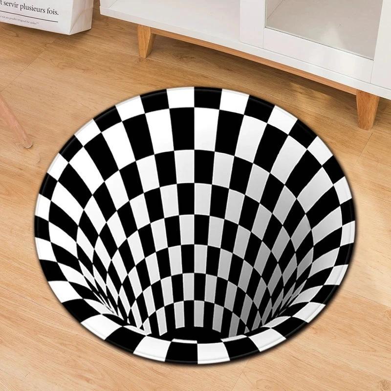 Modern Black Hole Print Pattern Round Rug Geometric Home Decor Living Room Floor Mat Vortex Originality Bedroom Decoration Rugs Diameter 60cm