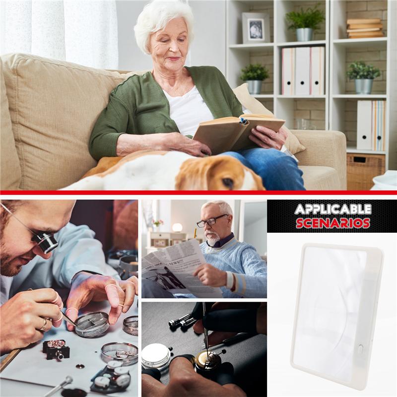 

AD23-1 PCS Candy AS-SEEN-ON-TV Reading Magnifying Glass And Light To See Pages 3X Bigger, Optical Grade, Anti-Glare White білий