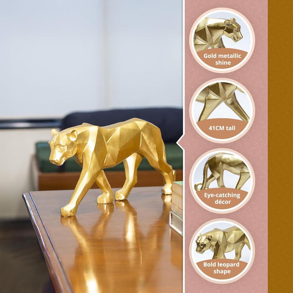 Decorative Golden Leopard Statue for Home & Office | Animal Showpiece for Living Room, Bedroom, Office Table, Study Desk & Reception