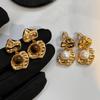 Medieval Style Maillard Tiger's Eye Stone Stud Earrings Geometric Irregular Heavy Industry Metal Earrings Light Luxury Temperament Earrings