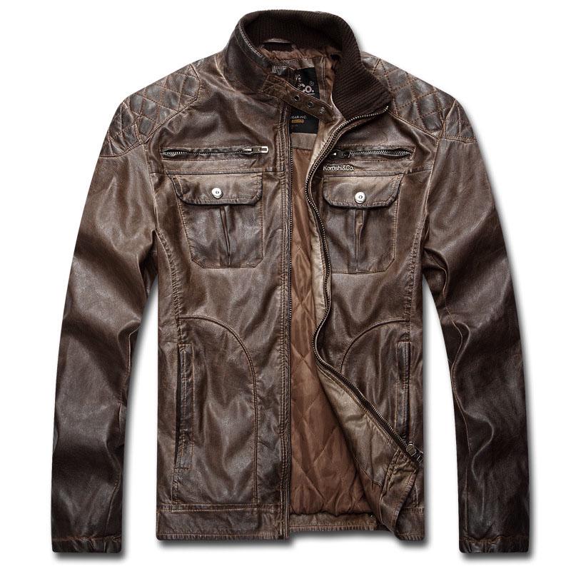 

Зимнее тонкое пальто теплое мужское пилот кожаная куртка-бомбер из искусственной овчины XL кофейный