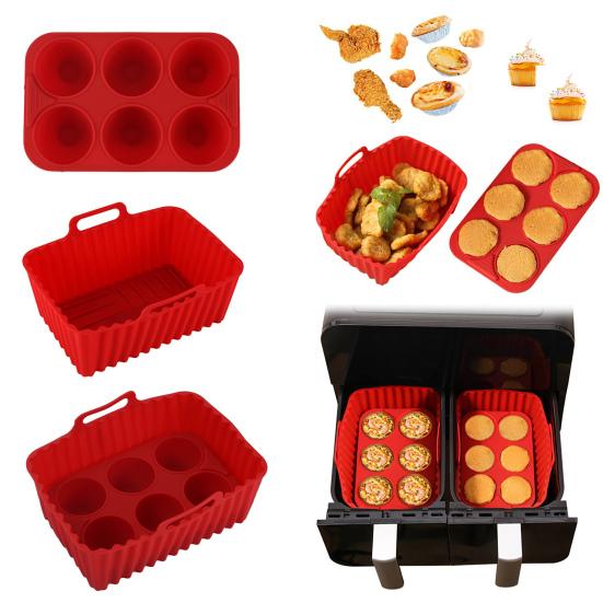 Air Fryer Liners Silicone Baking Tray Rectangular Non-Stick Mold for Cakes Jelly Pudding Dishwasher Safe Air Fryer Accessories