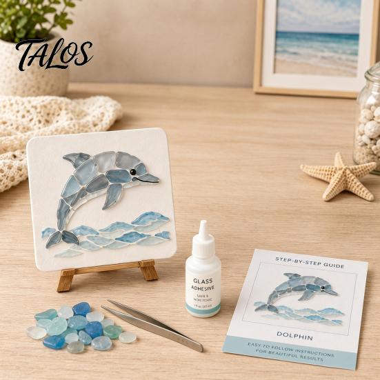 Creative Art Hobby Kits DIY Sea Glass Mosaic Kit, Ocean Animal Themed Craft Set for Adults Handmade Home Decoration Beginner, Material Pack