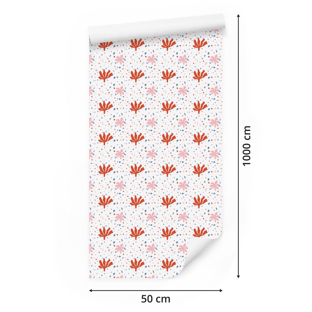 Wallpaper Flowers White and Coral, Coral Background for Living Room and Bedroom 50x1000