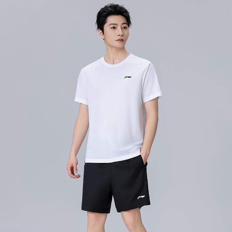 Li Ning Logo Print Round Neck Drop Shoulder Loose Short Sleeve Elastic Waist Shorts Casual Sports Set Men sets AHSU977-2+AAPU225-1