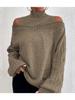 Autumn Winter Off Shoulder Half High Neck Sweater for Women Loose Oversized Knitwear Luxurious relaxed-fit slimming and versatile top
